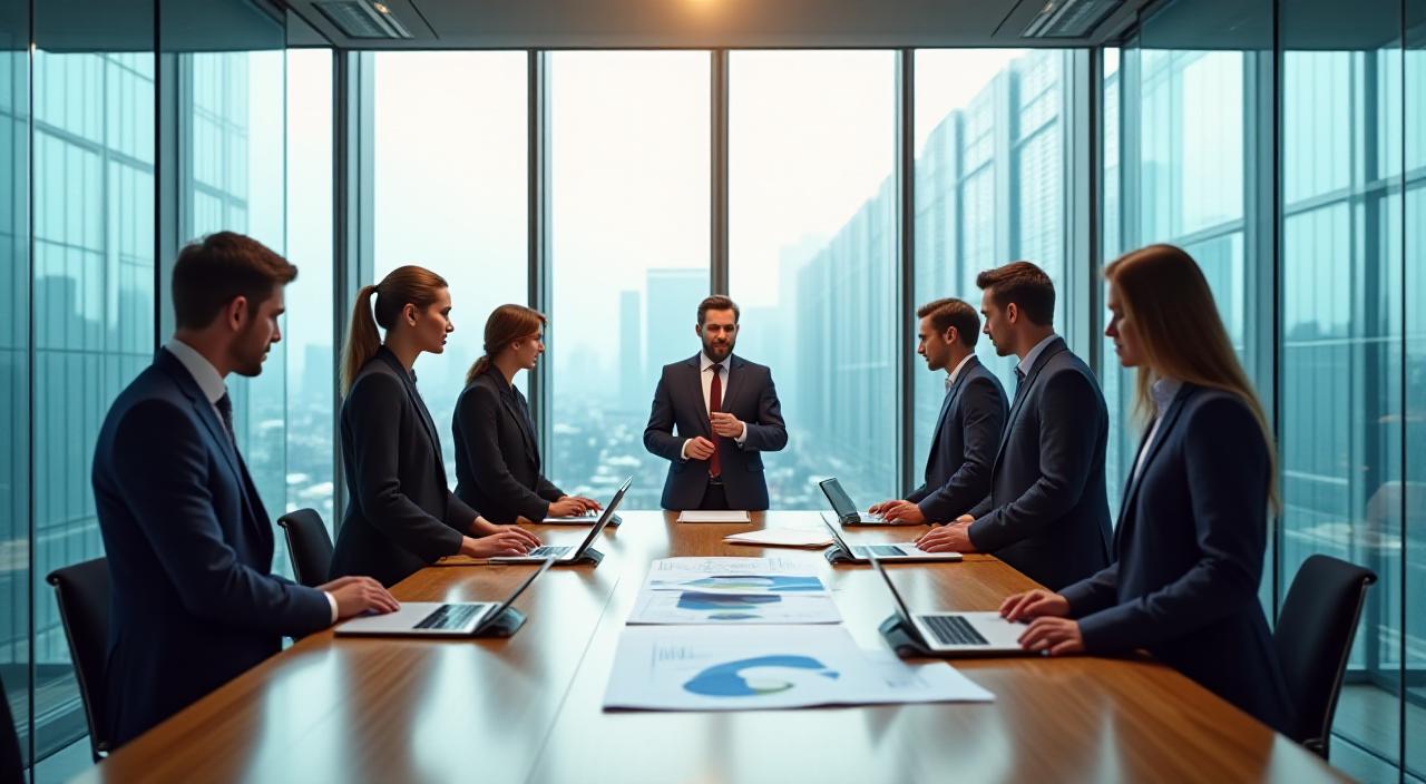 Global business leaders collaborating during a strategy session